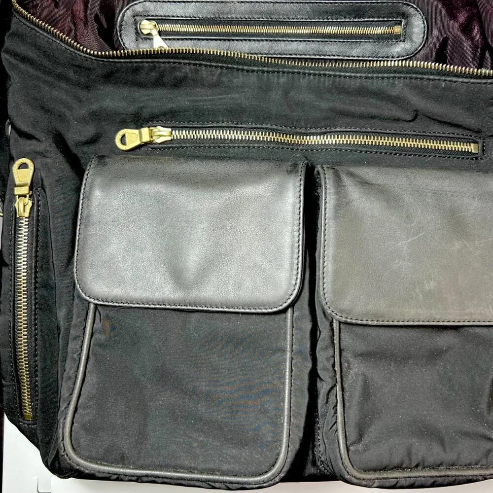 JOHNNY FARAH Black Leather/Nylon Backpack with Gold metal‎ Hardware